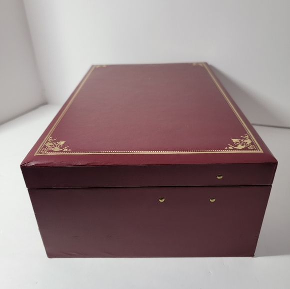 Vintage Mele Maroon/Gold Trim 3-Tier Jewelry Box - Picture 5 of 11